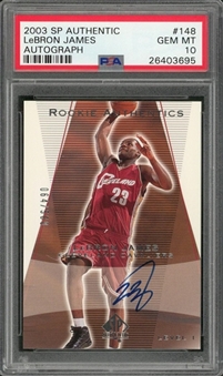 2003/04 SP Authentic #148 LeBron James Signed Rookie Card (#064/500) – PSA GEM MT 10